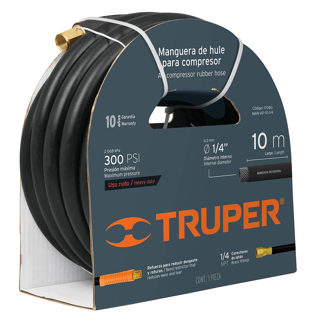 MANGUERA DE HULE PARA COMPRESOR 300PPSI 1/4" X10MTS TRUPER REF 17080