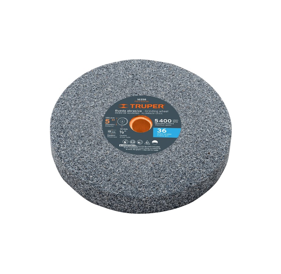 RUEDA ABRASIVA PIEDRA 5"X19MM TRUPER GRANO 36
