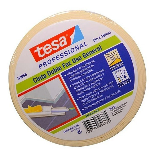[1010] CINTA DE MONTAJE UNIVERSAL TESA 12MM DOBLE FAZ 25MT