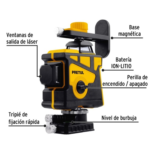 [29005 TR] NIVEL LASER 25MT 12 LINEAS RECARGABLE PRETUL