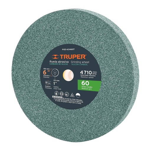 [16405 TR] RUEDA ABRASIVA PIEDRA 6 X 3/4" TRUPER GRANO 60 CARBURO DE SILICIO