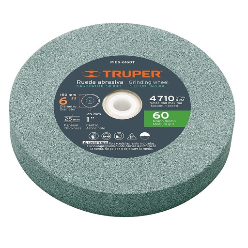 [16407 TR] RUEDA ABRASIVA PIEDRA 6 X 3/4" TRUPER GRANO 60 CARBURO DE SILICIO